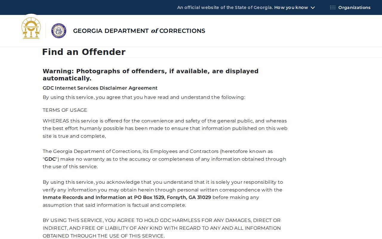 Georgia Department of Corrections offender query used for verified Kennesaw record research