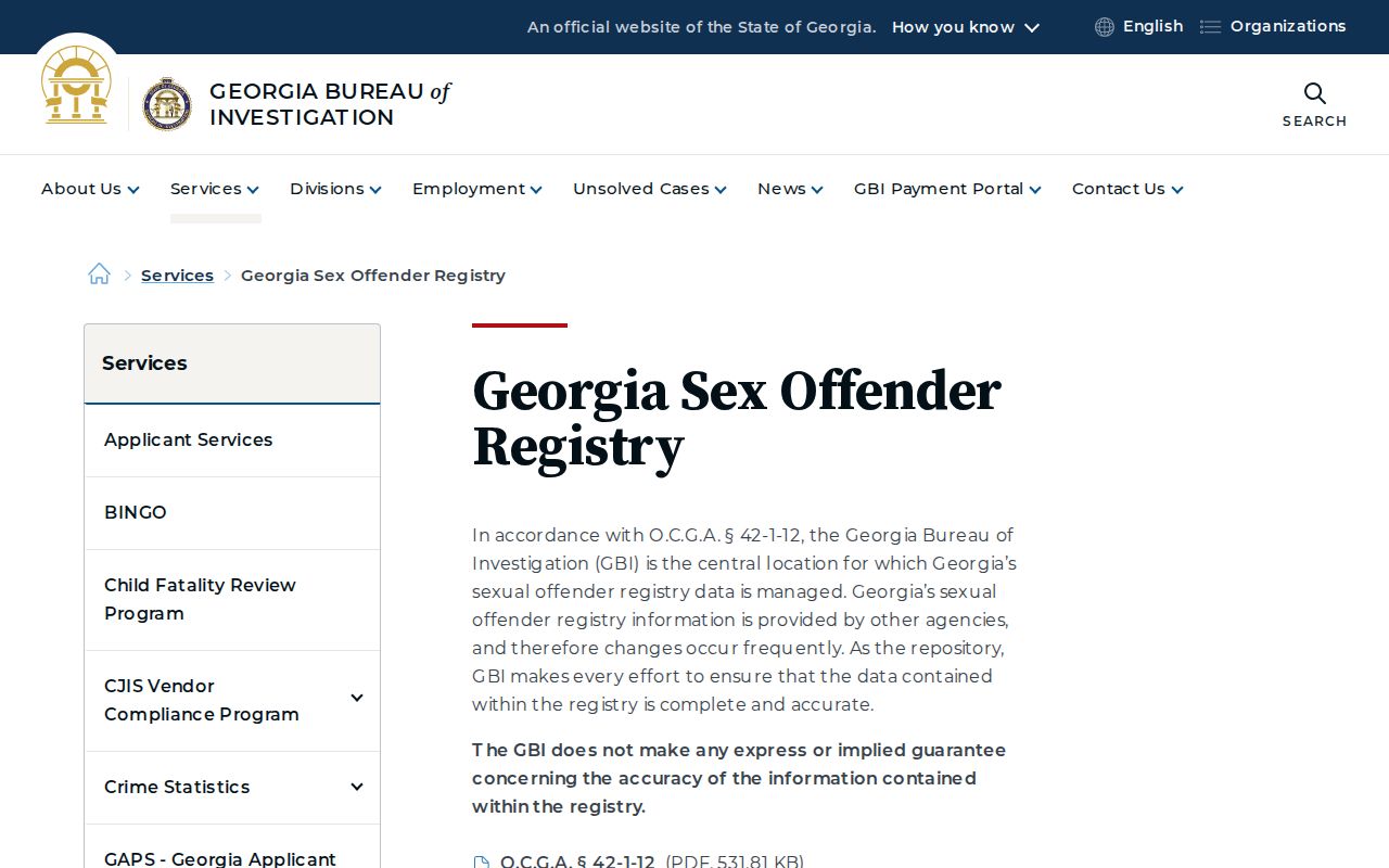 Georgia Bureau of Investigation official registry information for Kennesaw searches