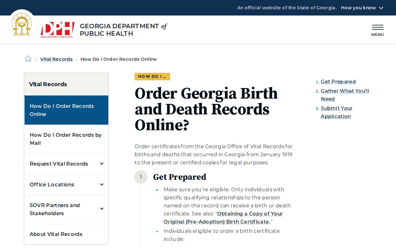 Georgia online vital-record ordering for Kennesaw resident research